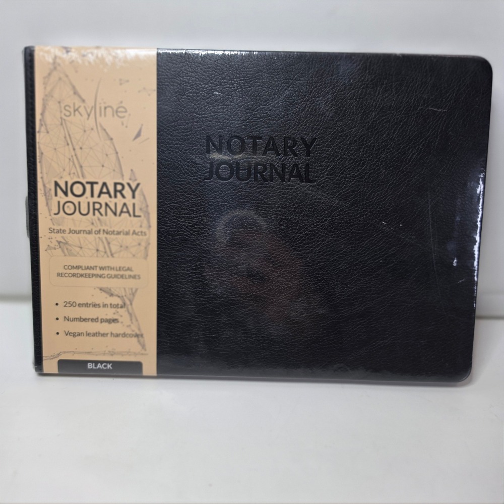 Skyline Notary Journal Official Record Log Book 250 Entries Vegan Leather Black